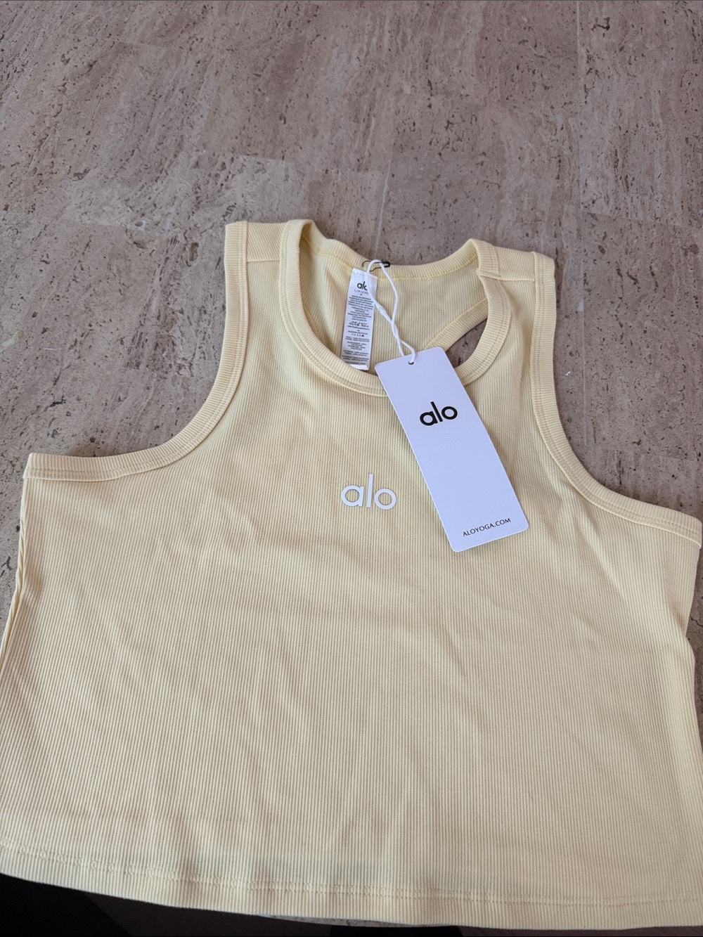 ALO Yoga Pale Yellow Ribbed Crop Tank